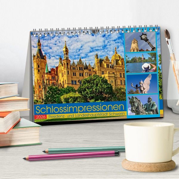 Produktbild: Schloss Impressionen - Residenz- und Landeshauptstadt Schwerin (Tischkalender 2026 DIN A5 quer), CALVENDO Monatskalender