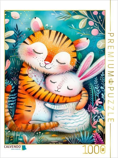 Produktbild: CALVENDO Puzzle Freundschaft - Tiger und Hase | 1000 Teile Lege-Gr&ouml;&szlig;e 64x48cm Foto-Puzzle f&uuml;r gl&uuml;ckliche Stunden
