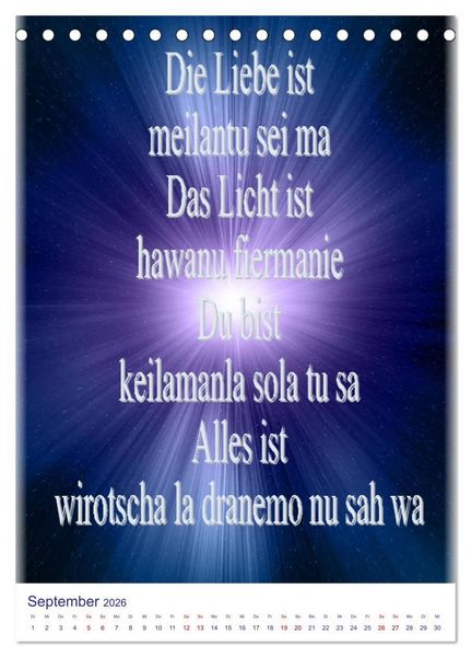 Produktbild: Heilende Mantras in der Lichtsprache des Universums (Tischkalender 2026 DIN A5 hoch), CALVENDO Monatskalender