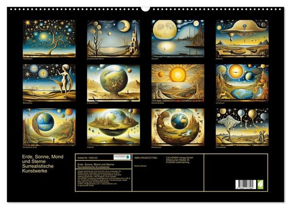 Produktbild: Erde, Sonne, Mond und Sterne Surrealistische Kunstwerke (Wandkalender 2026 DIN A2 quer), CALVENDO Monatskalender