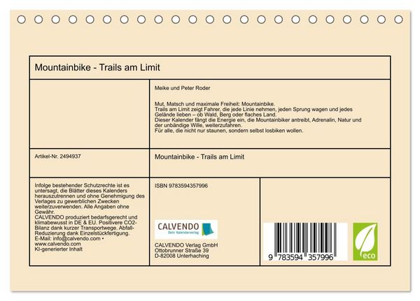 Produktbild: Mountainbike - Trails am Limit (Tischkalender 2027 DIN A5 quer), CALVENDO Monatskalender