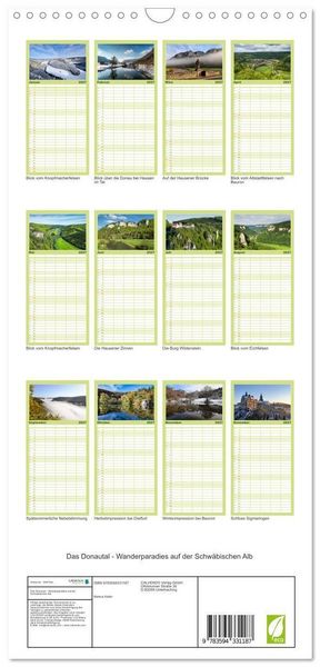 Produktbild: Familienplaner 2027 - Das Donautal - Wanderparadies auf der Schw&auml;bischen Alb mit 5 Spalten (Wandkalender, 21 x 45 cm) CALVENDO