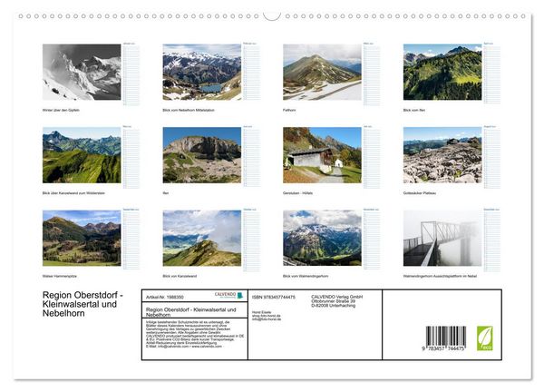 Produktbild: Region Oberstdorf - Kleinwalsertal und Nebelhorn (hochwertiger Premium Wandkalender 2026 DIN A2 quer), Kunstdruck in Hochglanz