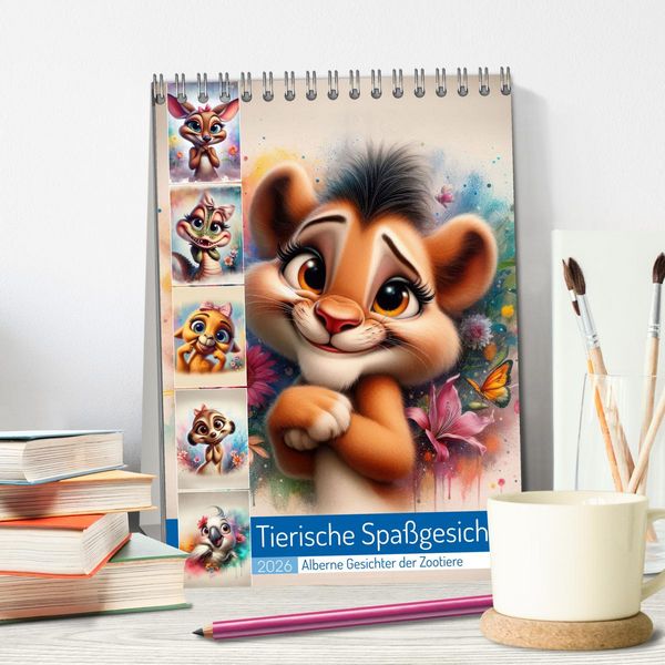 Produktbild: Tierische Spa&szlig;gesichter - Alberne Gesichter der Zootiere (Tischkalender 2026 DIN A5 hoch), CALVENDO Monatskalender