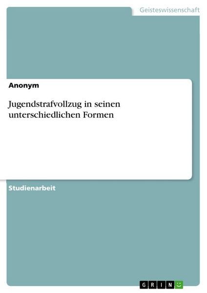 Produktbild: Jugendstrafvollzug in seinen unterschiedlichen Formen