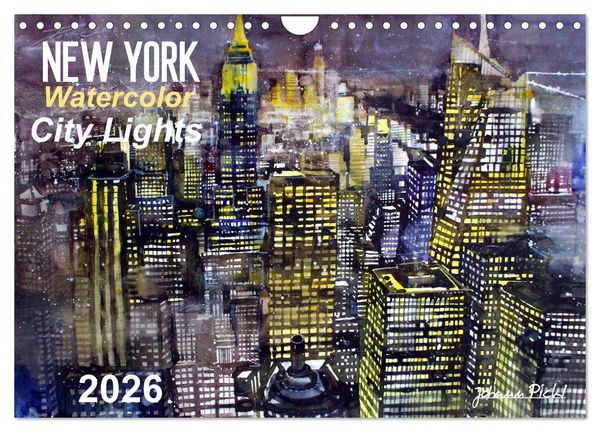 Produktbild: New York Watercolor Citylights (Wandkalender 2026 DIN A4 quer), CALVENDO Monatskalender