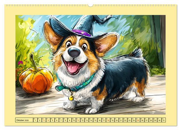 Produktbild: Lustige Corgis. Niedliche Cartoons von gl&uuml;cklichen Hunden (Wandkalender 2026 DIN A2 quer), CALVENDO Monatskalender