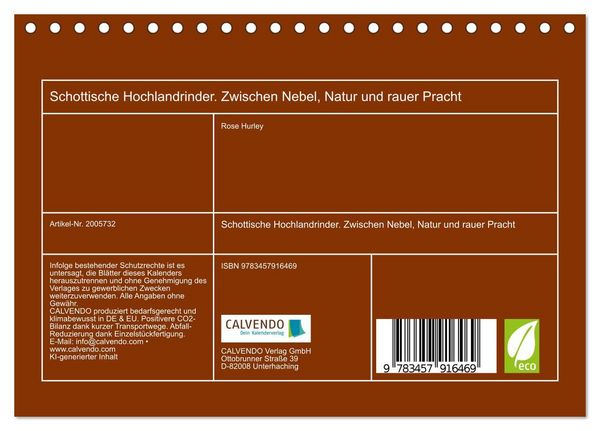 Produktbild: Schottische Hochlandrinder. Zwischen Nebel, Natur und rauer Pracht (Tischkalender 2026 DIN A5 quer), CALVENDO Monatskalender