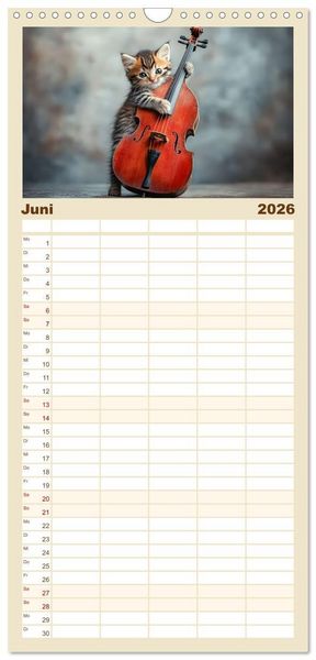 Produktbild: Familienplaner 2026 - Miau-sikalische Momente mit 5 Spalten (Wandkalender, 21 x 45 cm) CALVENDO