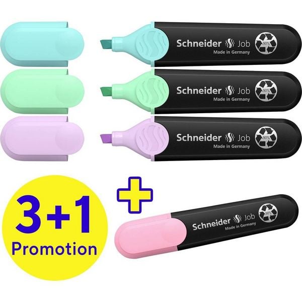 Produktbild: Textmarker Job pastel 4er Etui sortiert, 3+1 Aktion