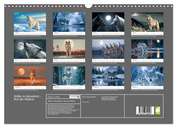 Produktbild: W&ouml;lfe im Mondlicht - Ruf der Wildnis (Wandkalender 2026 DIN A3 quer), CALVENDO Monatskalender