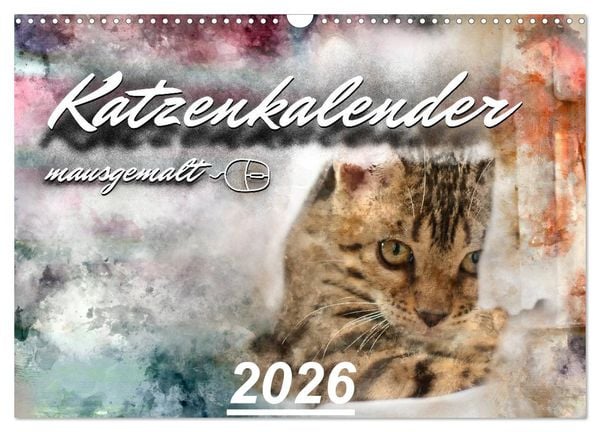 Katzenkalender mausgemalt (Wandkalender 2026 DIN A3 quer), CALVENDO Monatskalender