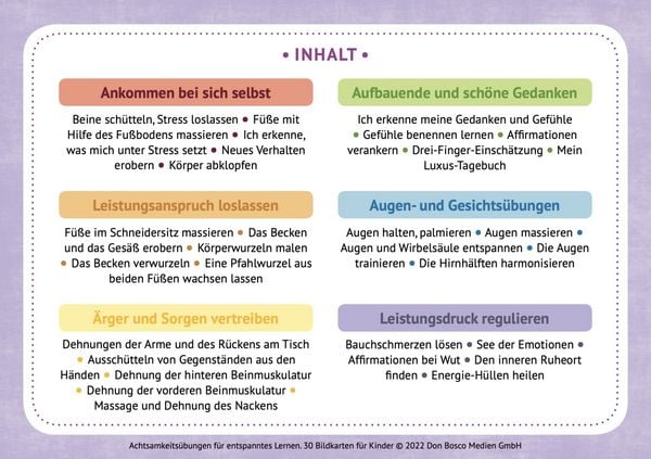 Produktbild: Achtsamkeits&uuml;bungen f&uuml;r entspanntes Lernen. 30 Bildkarten f&uuml;r Kinder