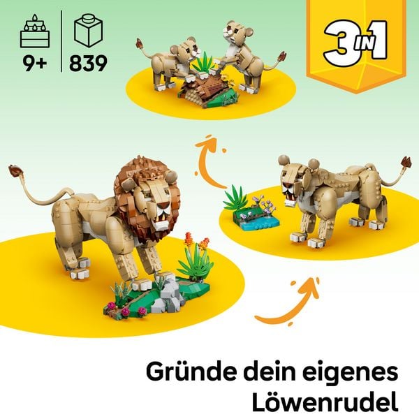 Produktbild: LEGO Creator 3-in-1-Set 31386 Wilde Tiere: Majest&auml;tischer L&ouml;we, Bauset