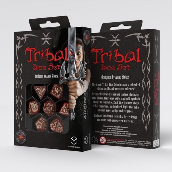 Q-Workshop QWO98017 - Tribal Dice Set: Shimmering red & Beige, Design by Anne Stokes, Würfelset, 7-teilig