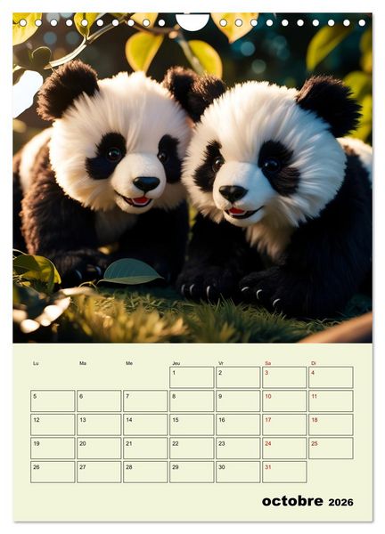 Produktbild: Les pandas rigolos - Une ann&eacute;e de douceur et de rires (Calendrier mural 2026 DIN A4 horizontal), CALVENDO calendrier mensuel