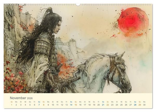 Produktbild: Samurai - whimsical inked style (Wandkalender 2026 DIN A2 quer), CALVENDO Monatskalender