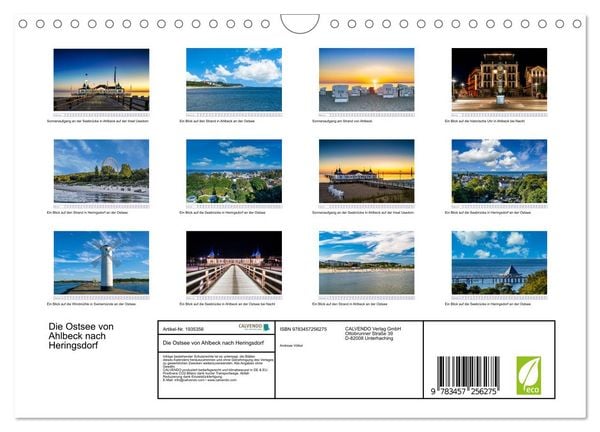 Produktbild: Die Ostsee von Ahlbeck nach Heringsdorf (Wandkalender 2026 DIN A4 quer), CALVENDO Monatskalender