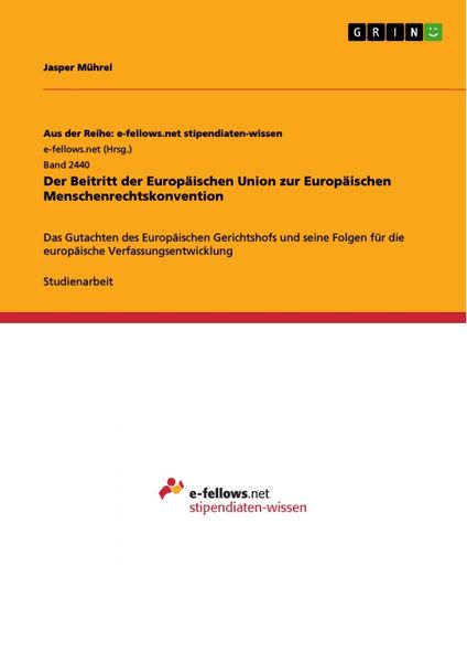 Der Beitritt der Europäischen Union zur Europäischen Menschenrechtskonvention, Taschenbuch von Jasper Mührel, GRIN, 9783668477148