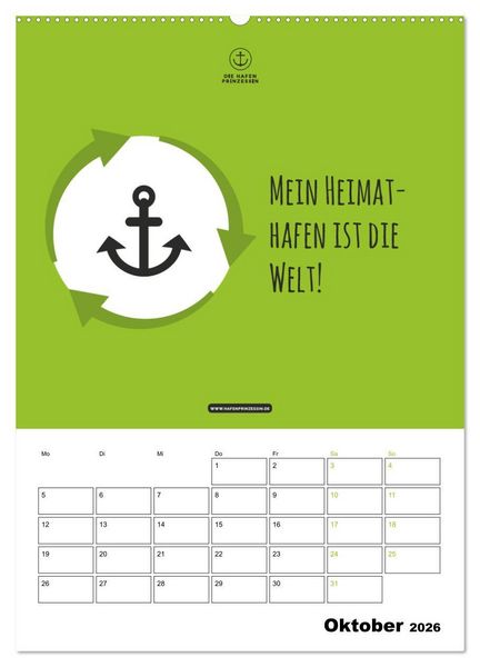 Produktbild: hafenprinzessin: Ankertr&auml;ume & Meer - Der moderne Zitate-Wandkalender f&uuml;r maritime Lebensmomente! (Wandkalender 2026 DIN A2 hoch), CALVENDO Monatskalender