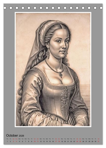 Produktbild: Baroque Beauties, Pencil Art with Artificial Intelligence (Desk Calendar 2026 DIN A5 portrait), CALVENDO 12 Month DeskCalendar
