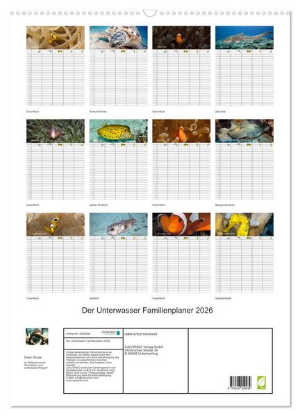 Produktbild: Der Unterwasser Familienplaner 2026 (Wandkalender 2026 DIN A2 hoch), CALVENDO Monatskalender