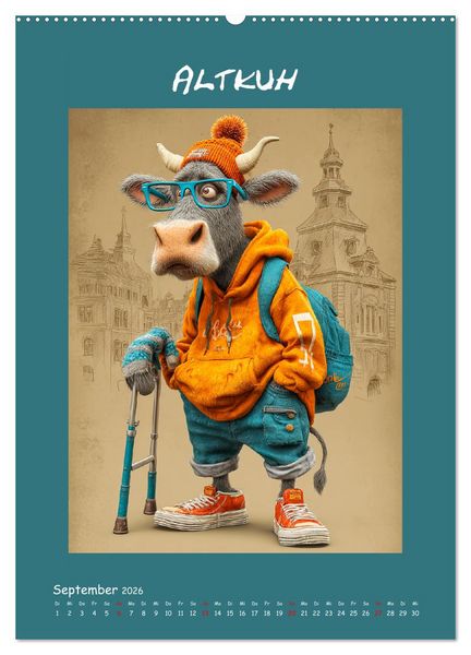 Produktbild: Kuhwelt. Stylische Streetwear-K&uuml;he f&uuml;r gute Laune (Wandkalender 2026 DIN A2 hoch), CALVENDO Monatskalender