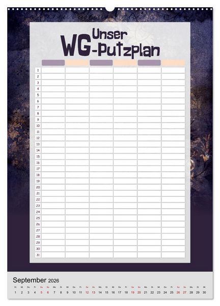 Produktbild: Gothic WG-Putzplan & Kalender 2026 (Wandkalender 2026 DIN A2 hoch), CALVENDO Monatskalender