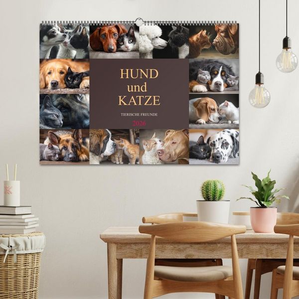 Produktbild: Hund und Katze - Tierische Freunde (Wandkalender 2026 DIN A2 quer), CALVENDO Monatskalender