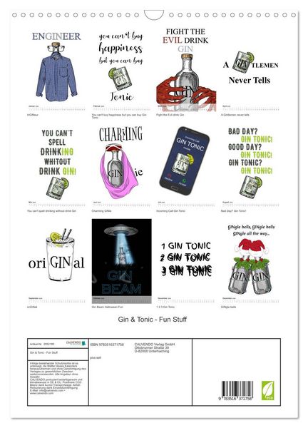 Produktbild: Gin & Tonic - Fun Stuff (Wandkalender 2026 DIN A3 hoch), CALVENDO Monatskalender