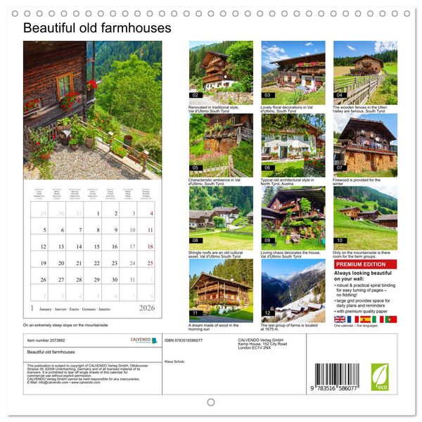 Produktbild: Beautiful old farmhouses (Wall Calendar 2026 12 &times; 12 Inch) CALVENDO 12 Month Wall Calendar