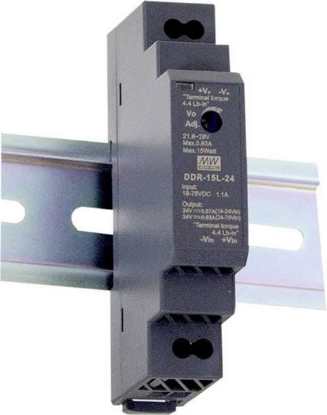 Produktbild: MEAN WELL DDR-15L-5 Hutschienen-DC/DC-Wandler (DIN-Rail) 5 V/DC 3 A 15 W Anzahl Ausg&auml;nge:1 x Inhalt 1 St.