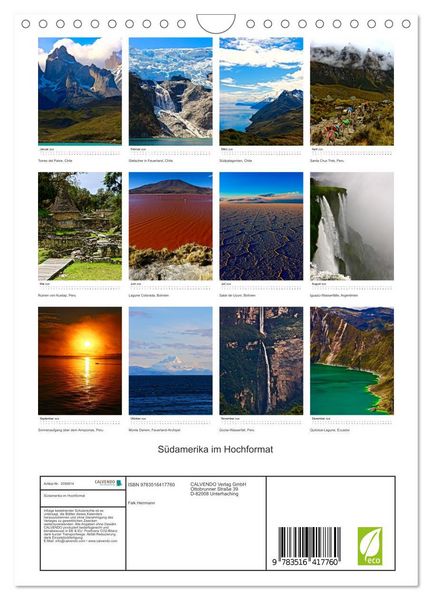 Produktbild: S&uuml;damerika im Hochformat (Wandkalender 2026 DIN A4 hoch), CALVENDO Monatskalender