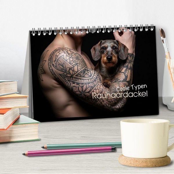 Produktbild: Coole Typen - Rauhaardackel (Tischkalender 2026 DIN A5 quer), CALVENDO Monatskalender