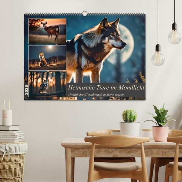 Produktbild: Heimische Tiere im Mondlicht (Wandkalender 2026 DIN A2 quer), CALVENDO Monatskalender
