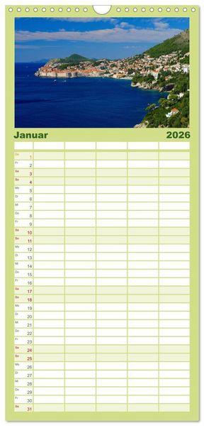 Produktbild: Familienplaner 2026 - Kroatien - Traumhafte Landschaften und faszinierende St&auml;dte mit 5 Spalten (Wandkalender, 21 x 45 cm) CALVENDO