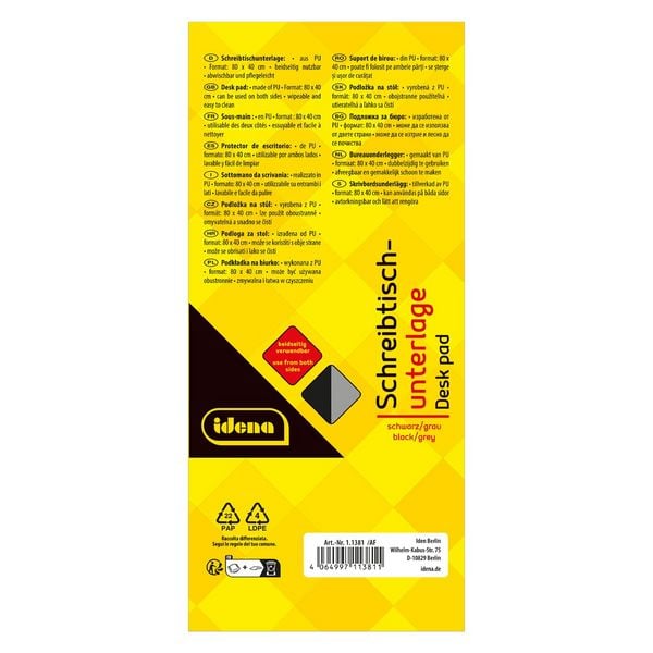 Produktbild: Idena Schreibtischunterlage PU doppelseitig schwarz/grau 80x40cm