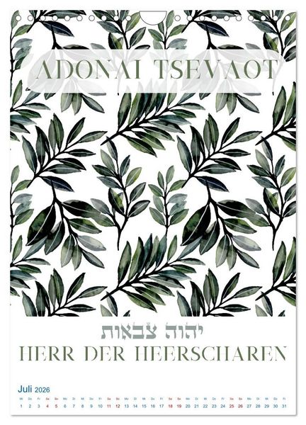 Produktbild: Hebr&auml;ische Namen Gottes aus der Torah (Wandkalender 2026 DIN A4 hoch), CALVENDO Monatskalender