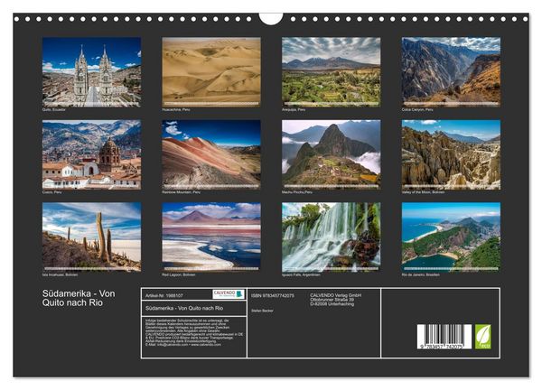 Produktbild: S&uuml;damerika - Von Quito nach Rio (Wandkalender 2026 DIN A3 quer), CALVENDO Monatskalender