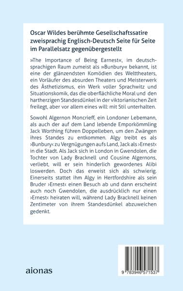 Produktbild: The Importance of Being Earnest. Zweisprachige Ausgabe Englisch-Deutsch (Bunbury)