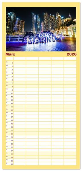 Produktbild: Familienplaner 2026 - Wundervolles Dubai mit 5 Spalten (Wandkalender, 21 x 45 cm) CALVENDO