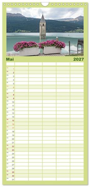 Produktbild: Familienplaner 2027 - Der Reschensee - ein Panormanen-Abenteuer mit 5 Spalten (Wandkalender, 21 x 45 cm) CALVENDO