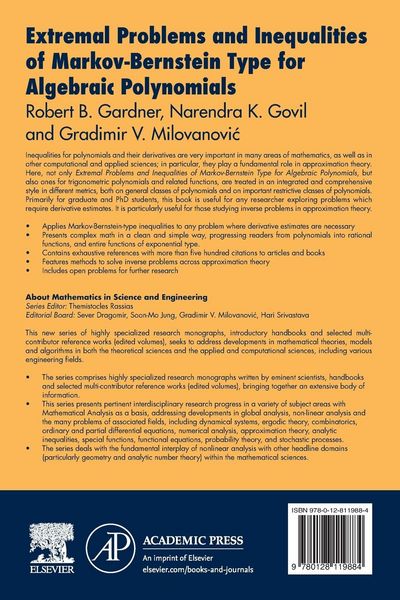 Produktbild: Extremal Problems and Inequalities of Markov-Bernstein Type for Algebraic Polynomial