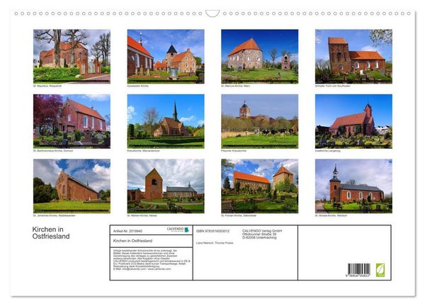 Produktbild: Kirchen in Ostfriesland (Wandkalender 2026 DIN A2 quer), CALVENDO Monatskalender
