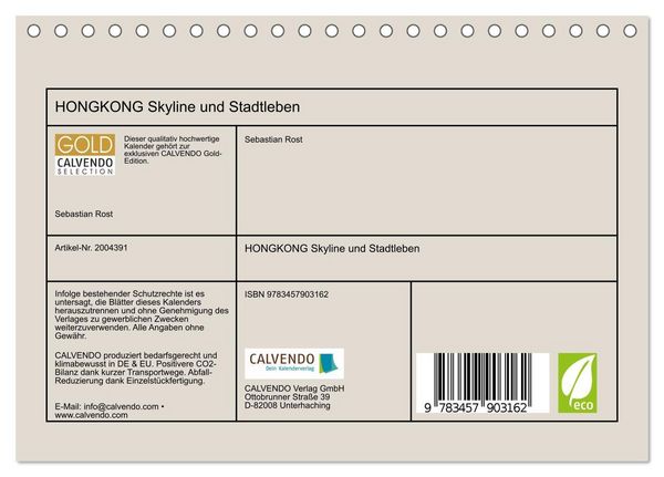 Produktbild: HONGKONG Skyline und Stadtleben (Tischkalender 2026 DIN A5 quer), CALVENDO Monatskalender
