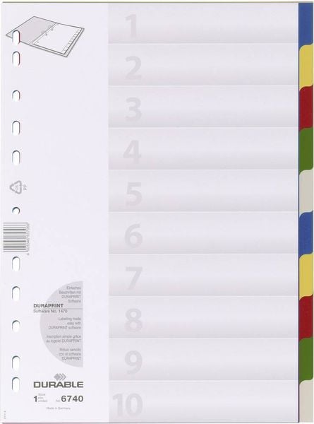 Produktbild: Durable 6740 Register DIN A4 blanko Polypropylen Mehrfarbig 10 Registerblätter 674027