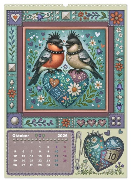 Produktbild: V&ouml;gel. Kleine Punks. Gro&szlig;es Herz. (Wandkalender 2026 DIN A2 hoch), CALVENDO Monatskalender