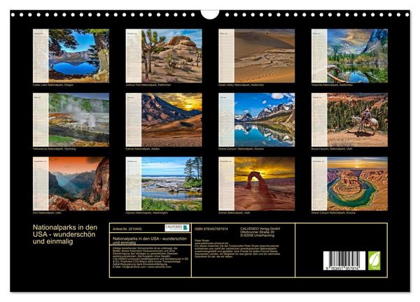 Produktbild: Nationalparks in den USA - wundersch&ouml;n und einmalig (Wandkalender 2026 DIN A3 quer), CALVENDO Monatskalender