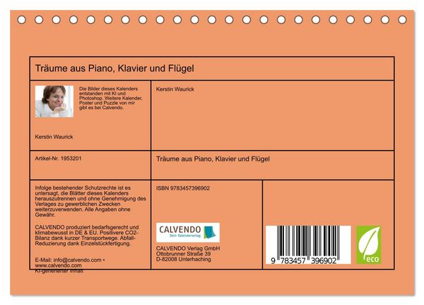 Produktbild: Tr&auml;ume aus Piano, Klavier und Fl&uuml;gel (Tischkalender 2026 DIN A5 quer), CALVENDO Monatskalender