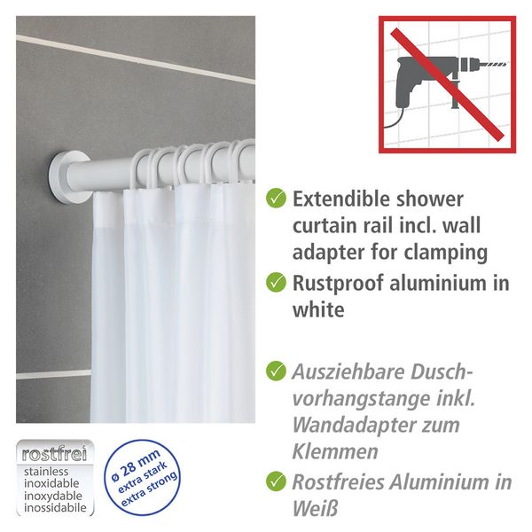 Produktbild: Teleskop-Duschstange Mod. Luz 110 - 185 cm, Wei&szlig;, ausziehbar, aus rostfreiem Aluminium